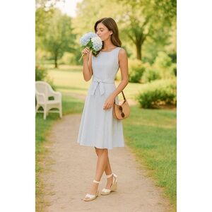 Anne Klein Women’s Blue & White Striped Sleeveless Dress – Size 10